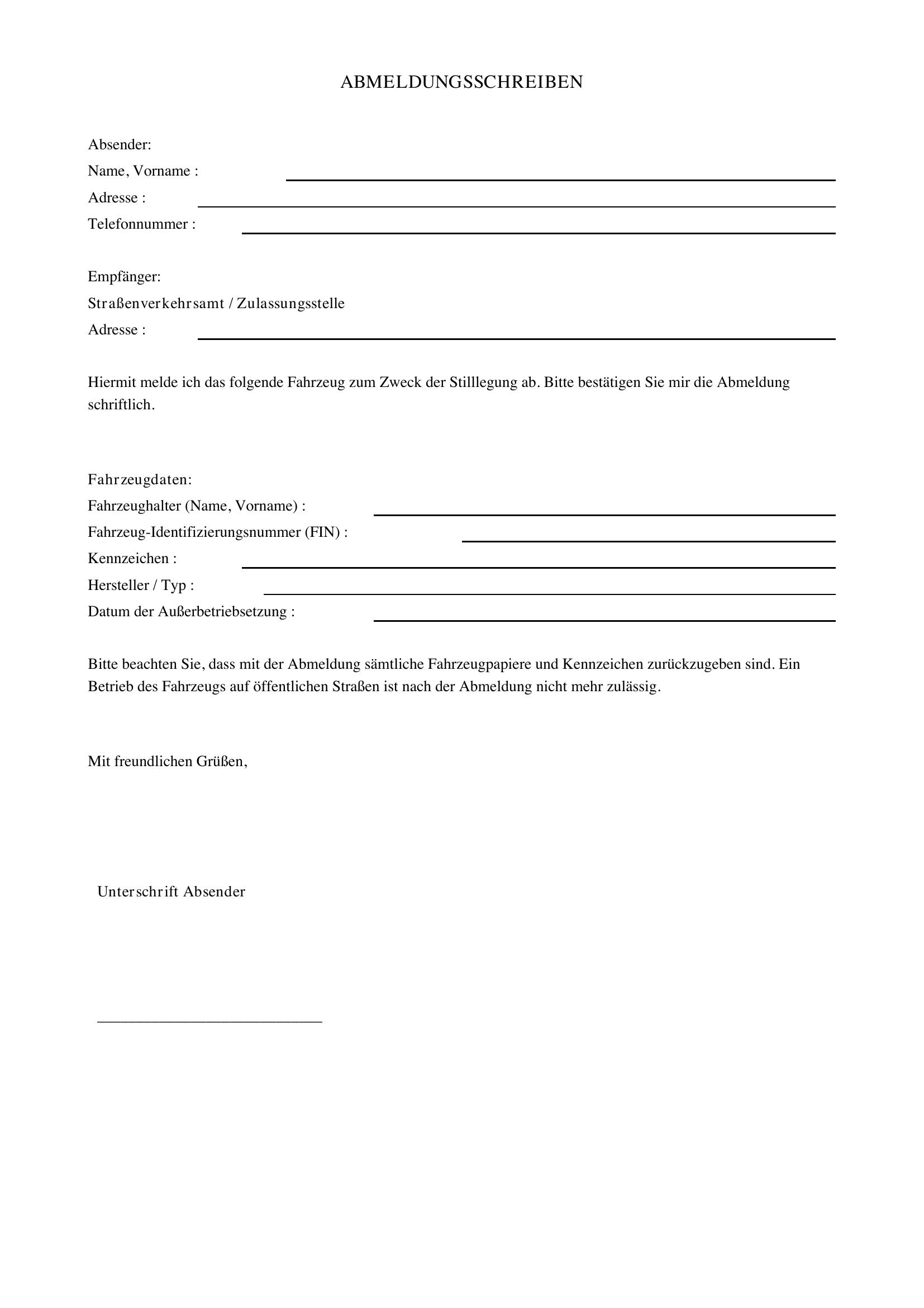 Abmeldung Brief Beispiel