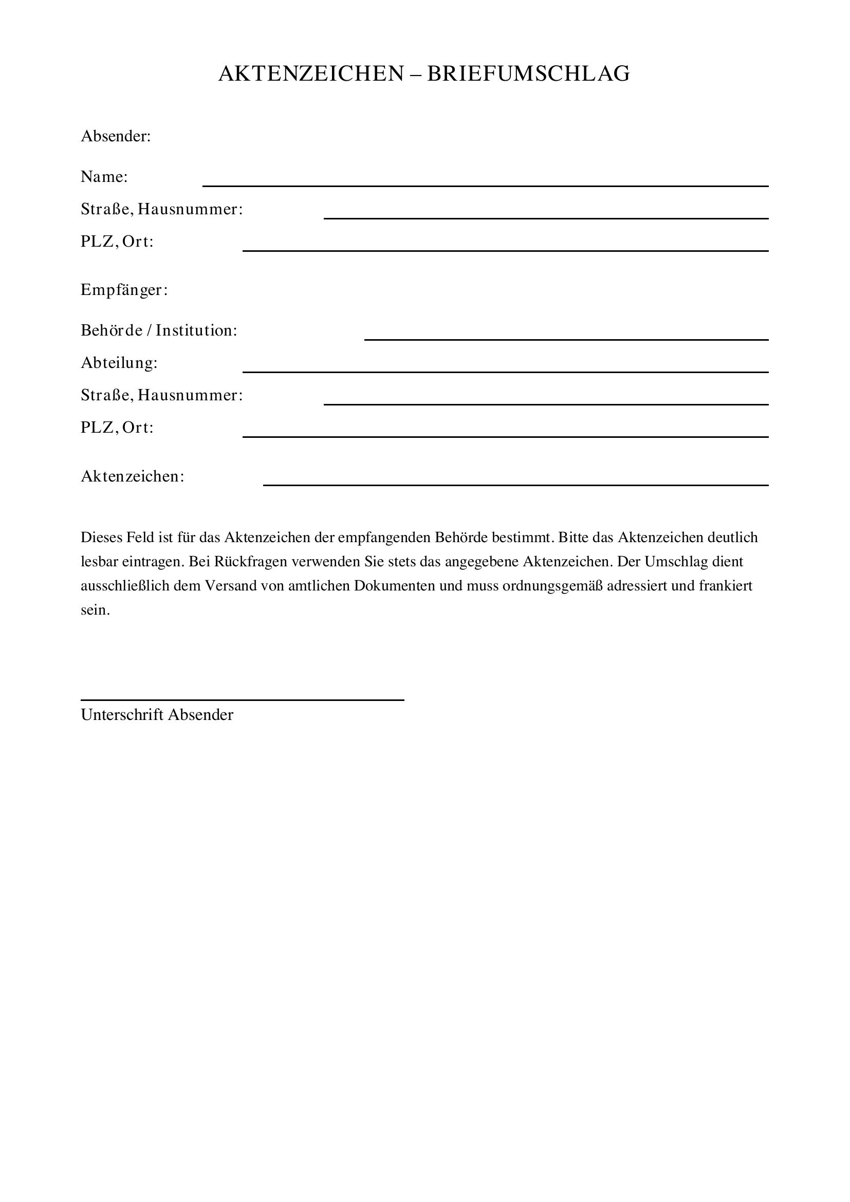 Aktenzeichen Auf Briefumschlag