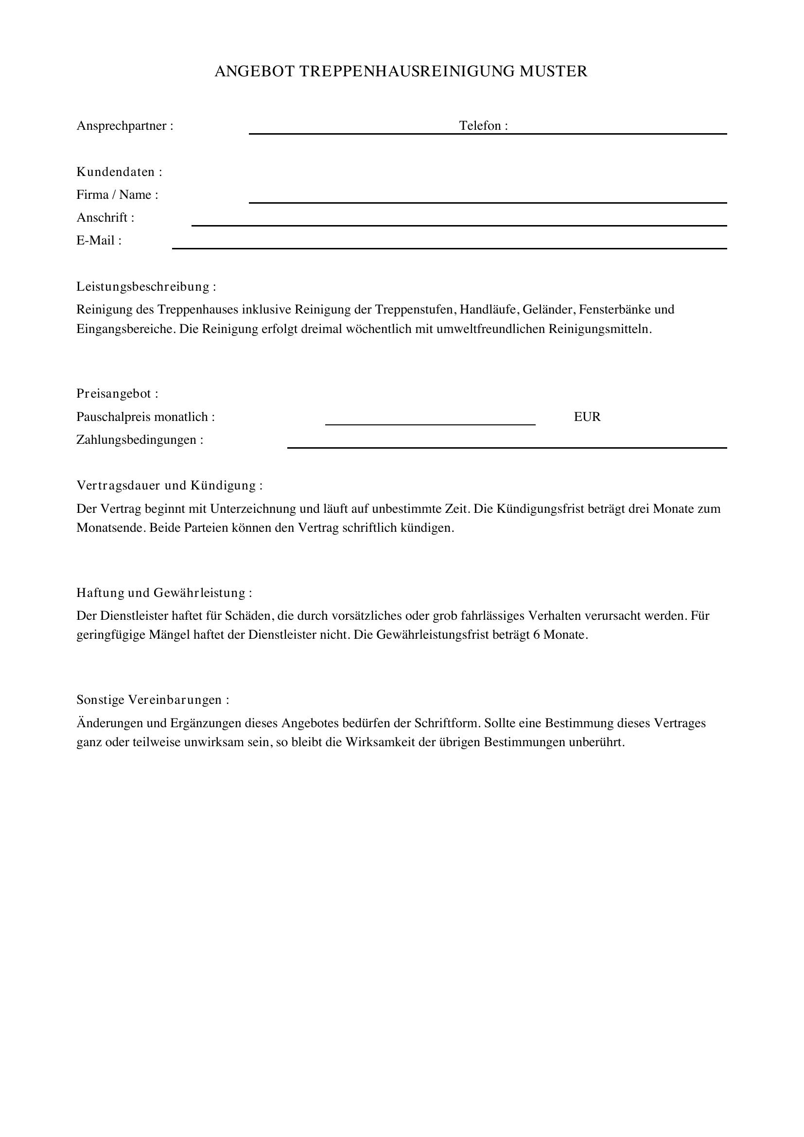 Angebot Treppenhausreinigung Muster