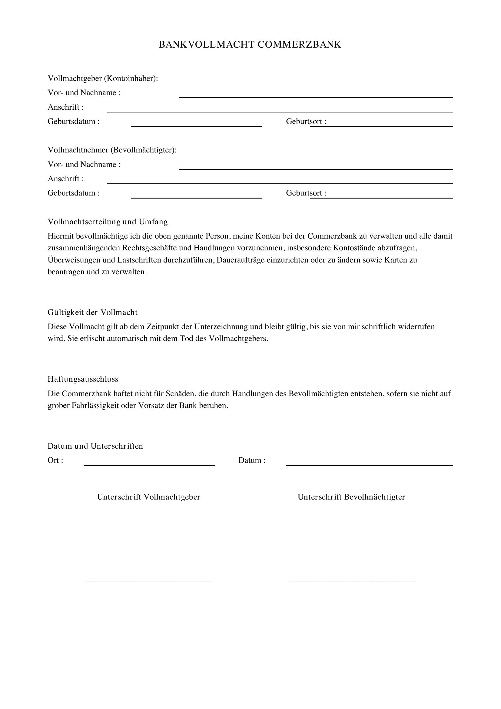Bankvollmacht Commerzbank