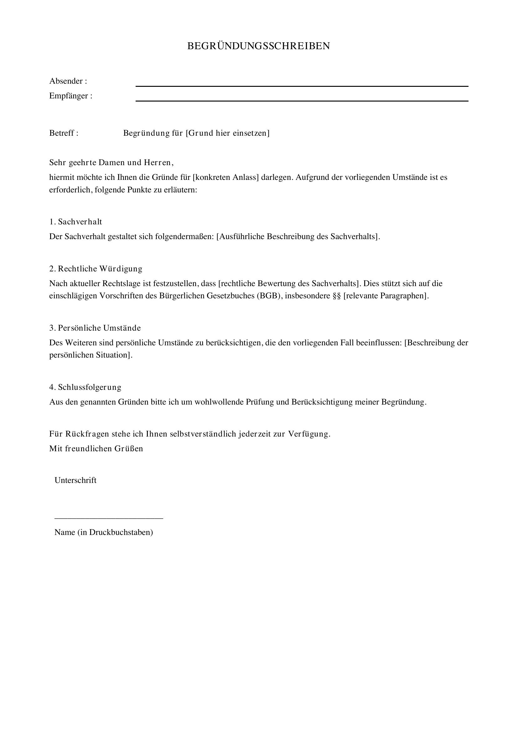 Begründung Schreiben Muster