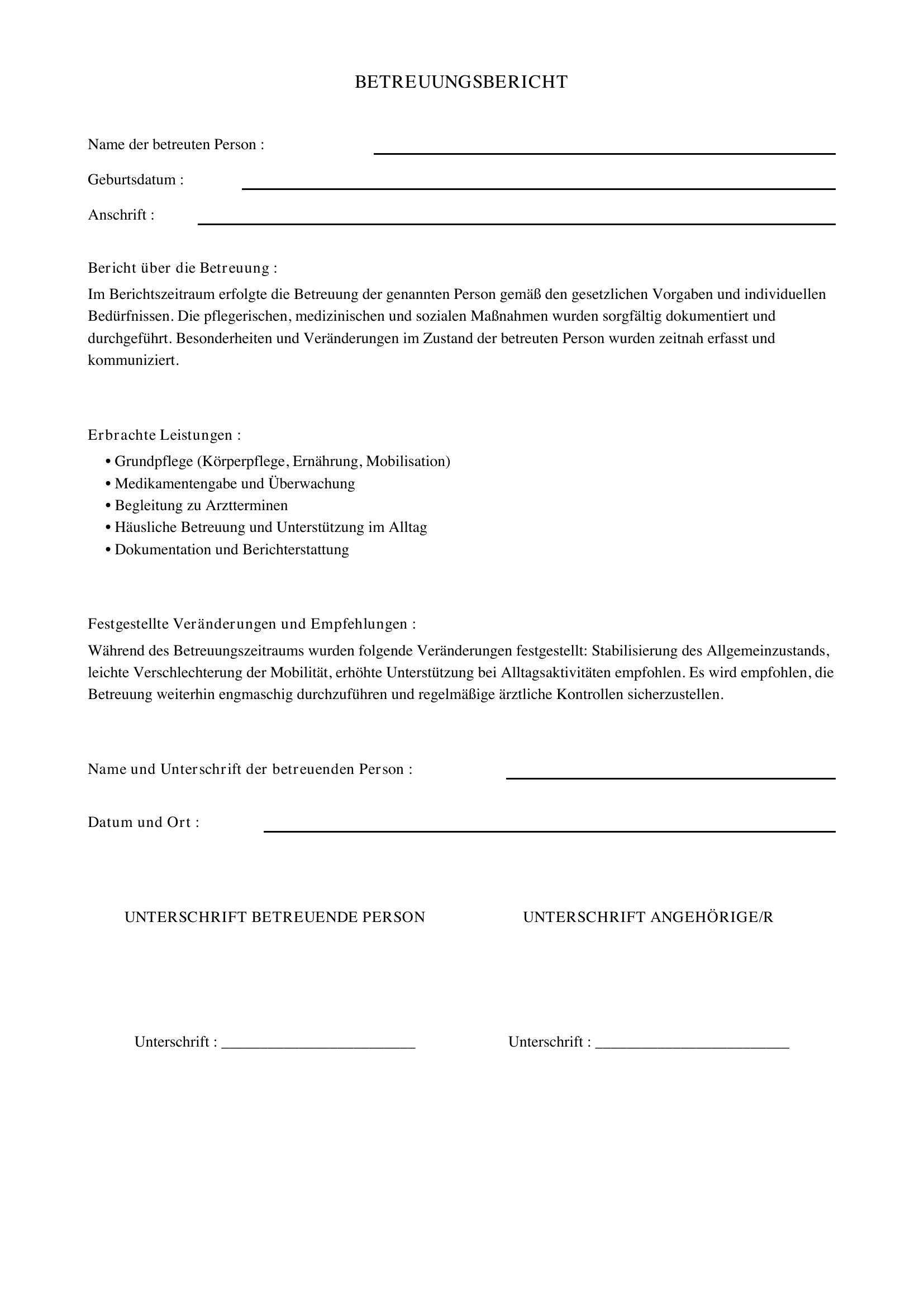 Betreuungsbericht Schreiben Muster