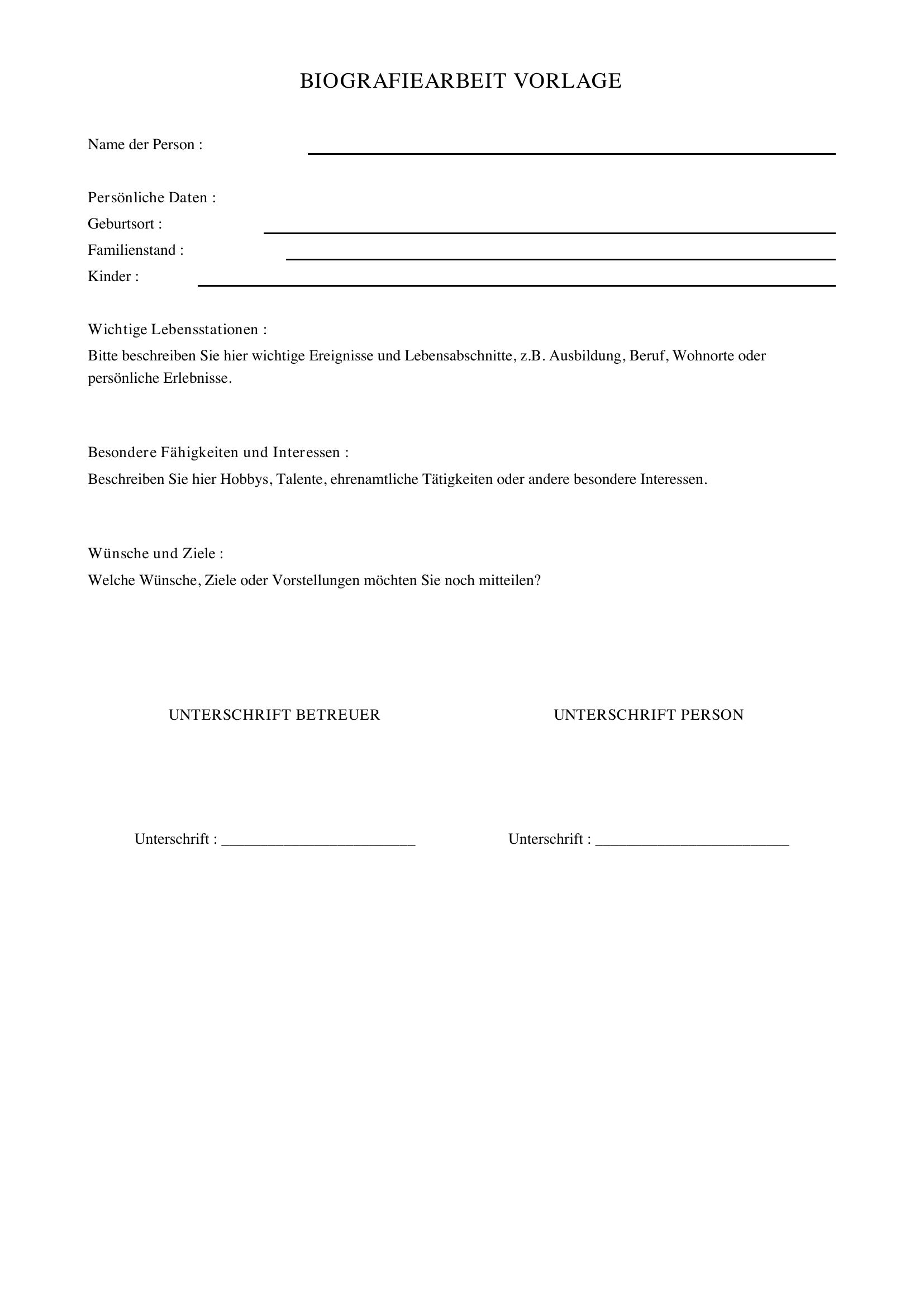 Biografiearbeit Vorlage