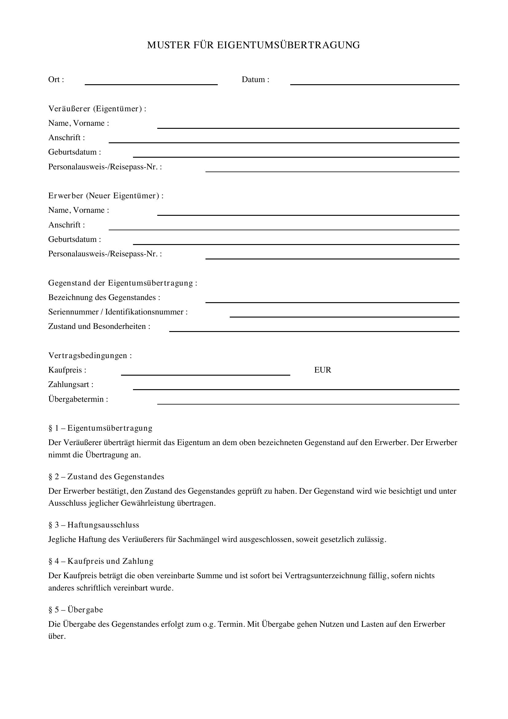 Eigentumsübertragung Muster