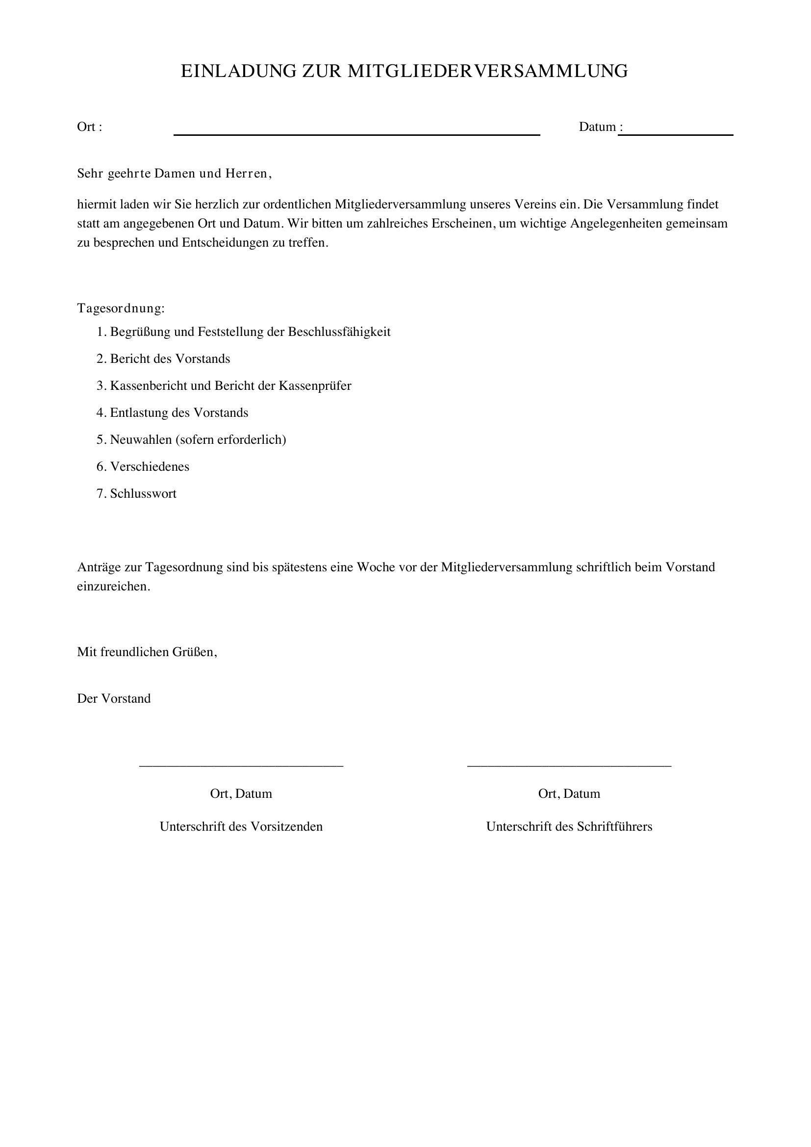 Einladung Mitgliederversammlung Muster