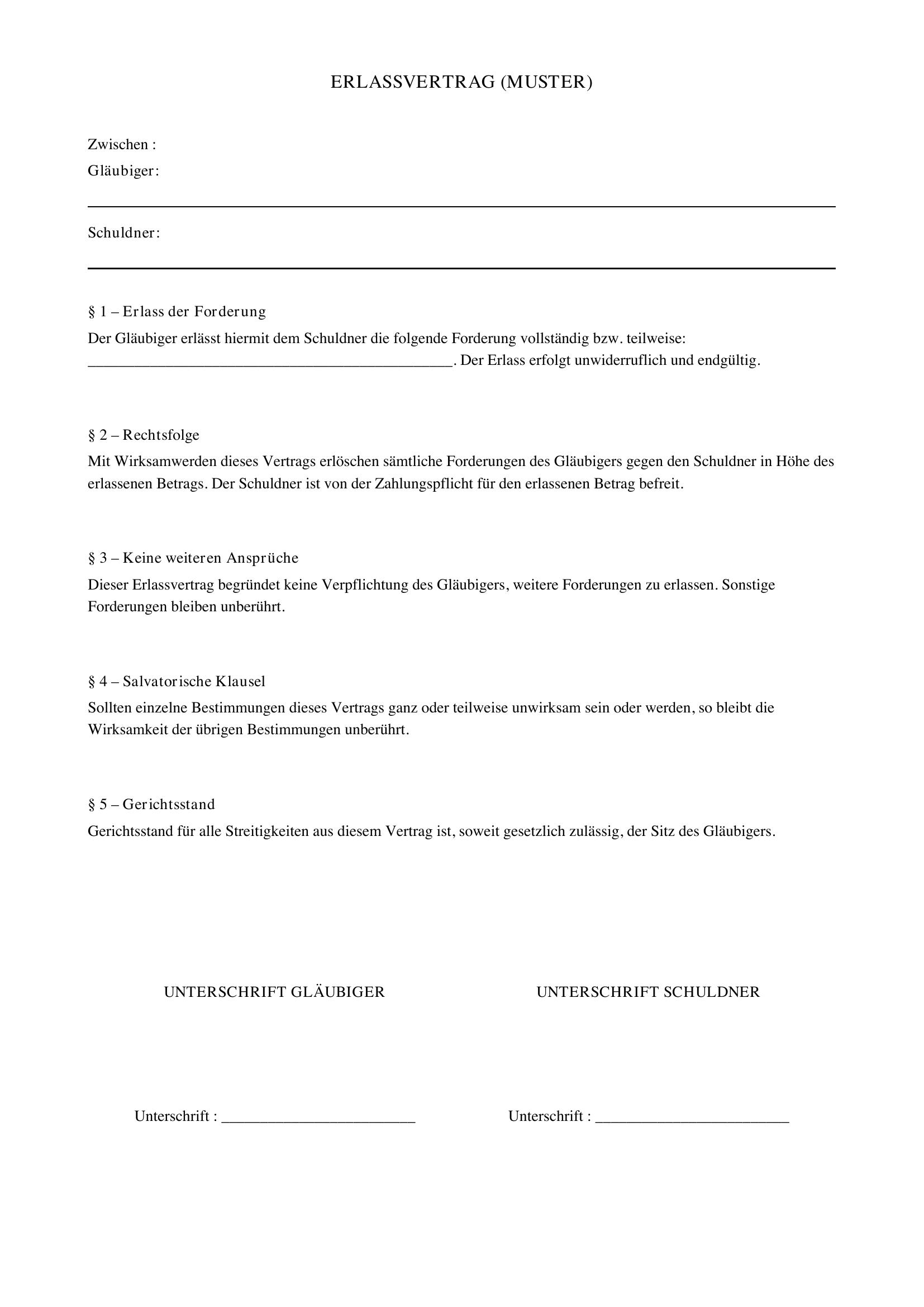 Erlassvertrag Muster