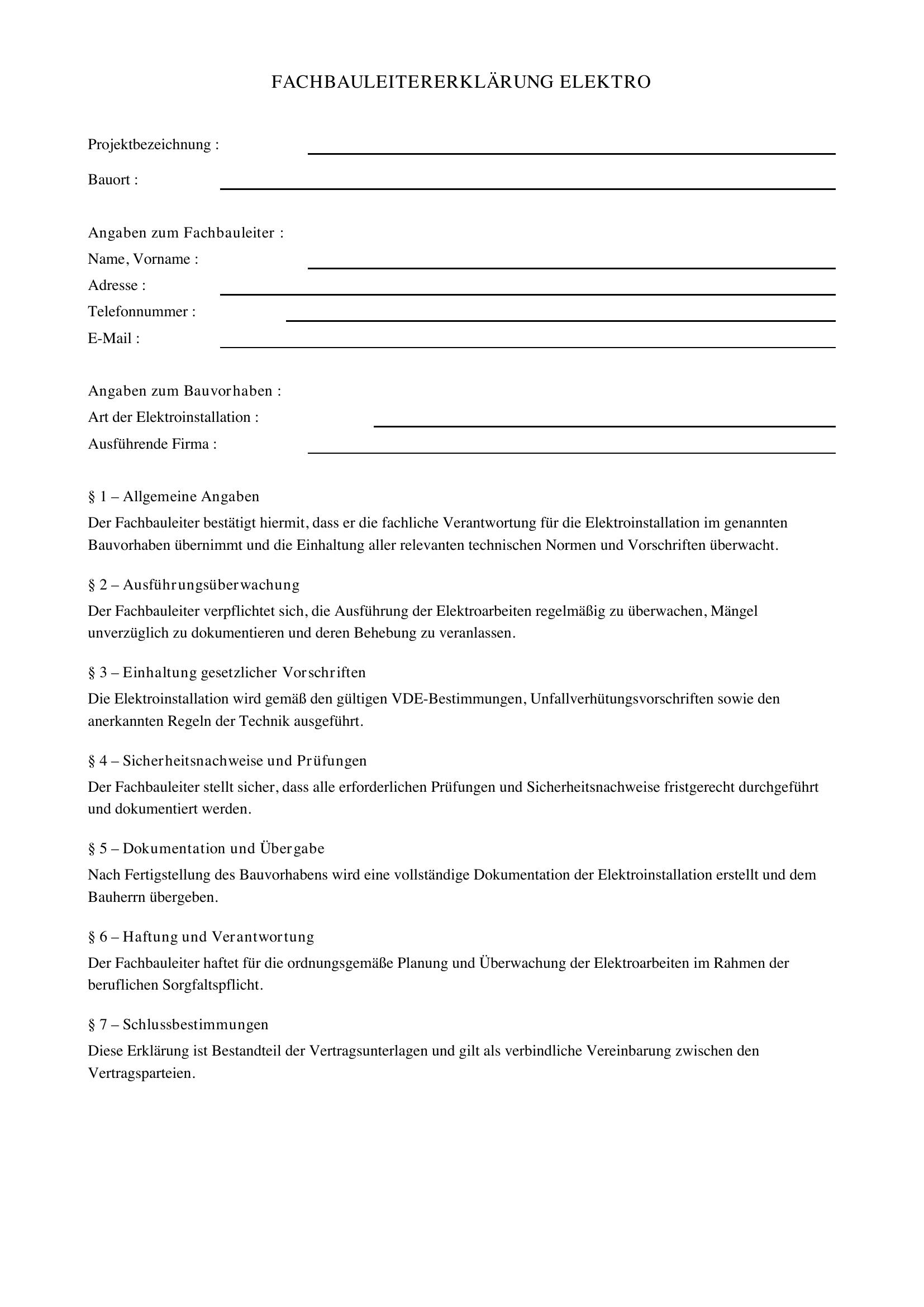 Fachbauleitererklärung Elektro