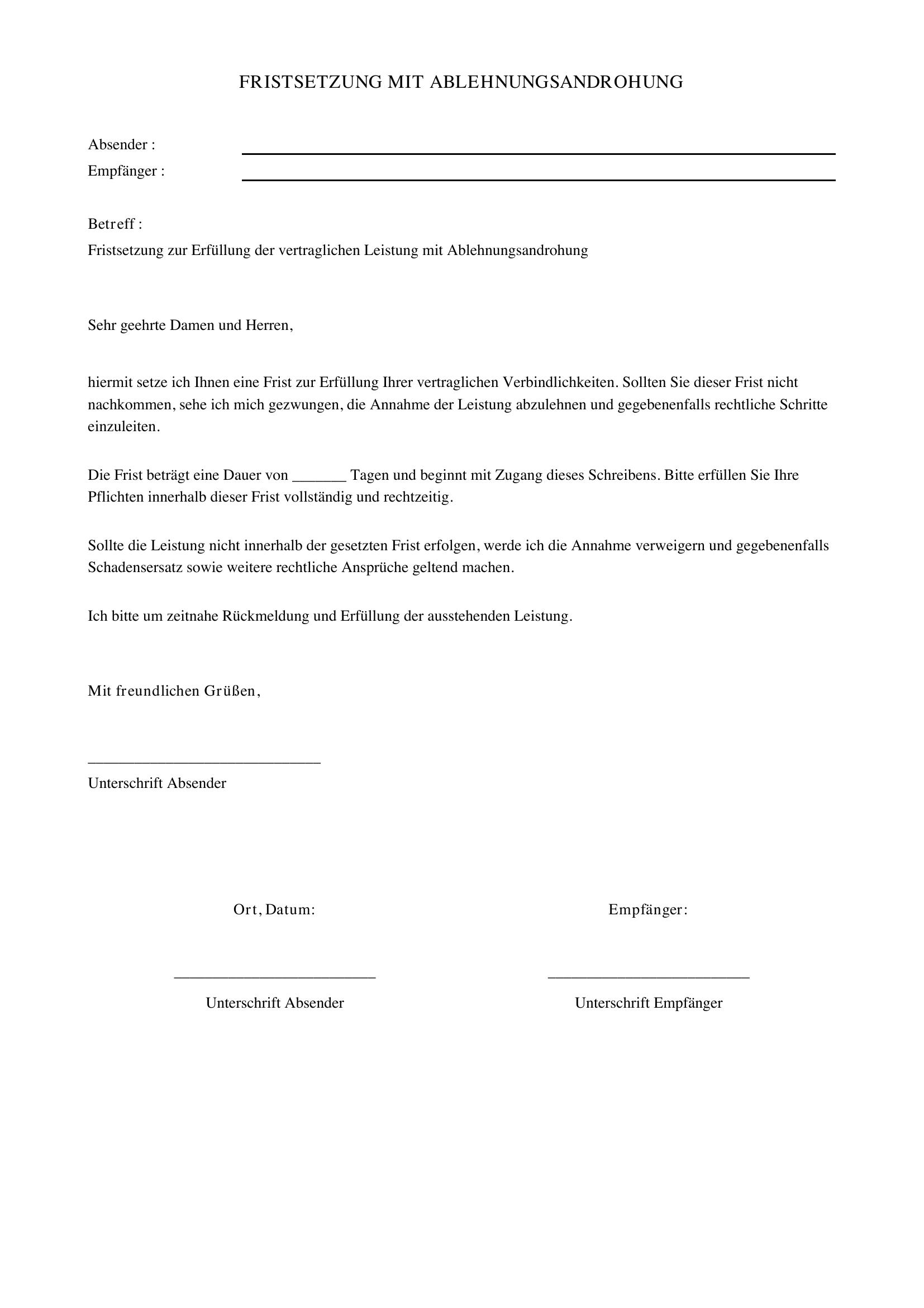 Fristsetzung Mit Ablehnungsandrohung Muster