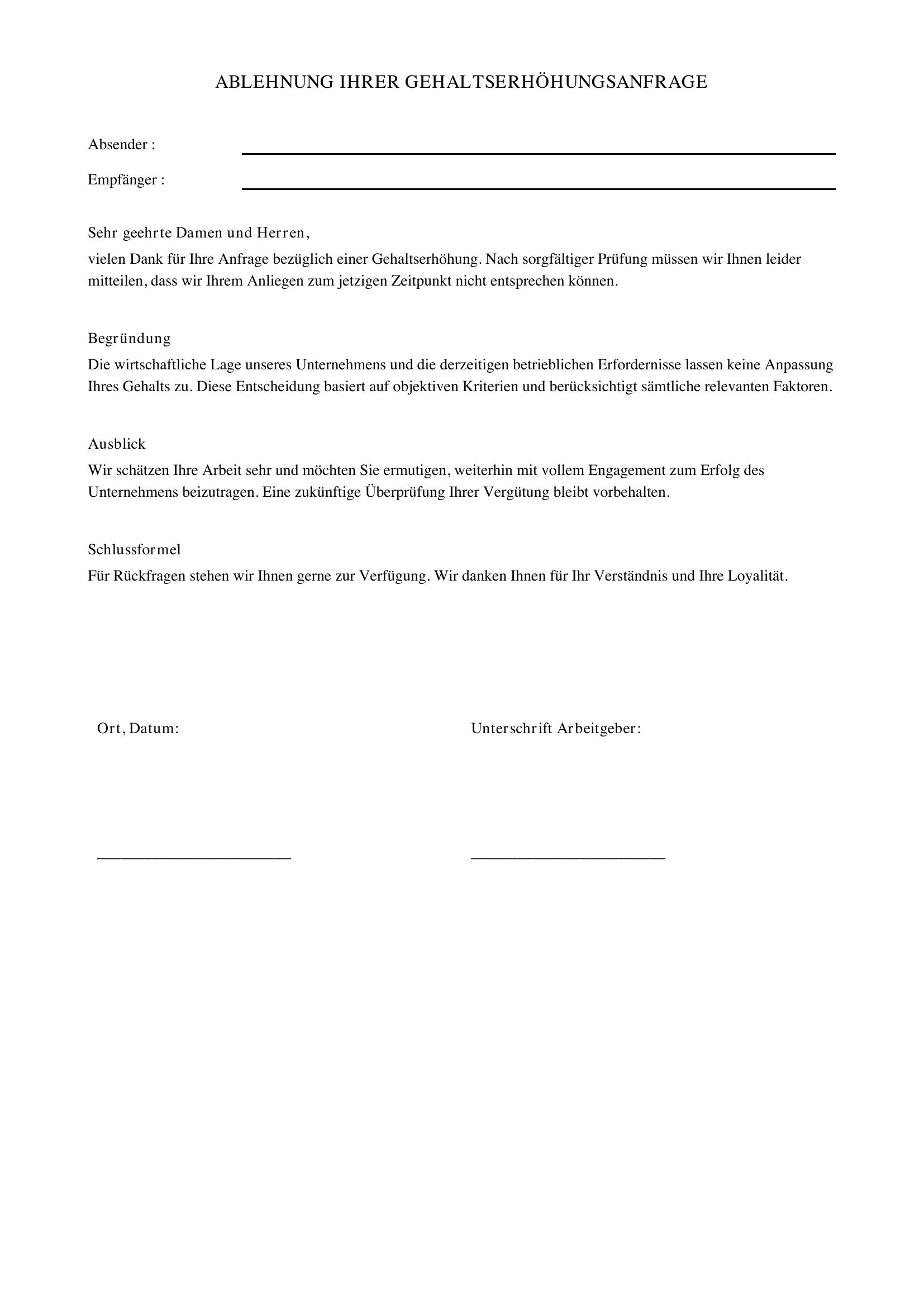 Gehaltserhöhung Ablehnen Muster