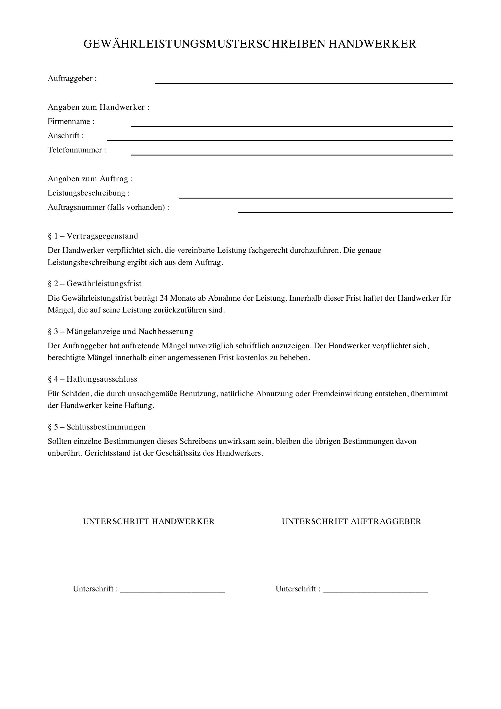 Gewährleistung Handwerker Musterschreiben