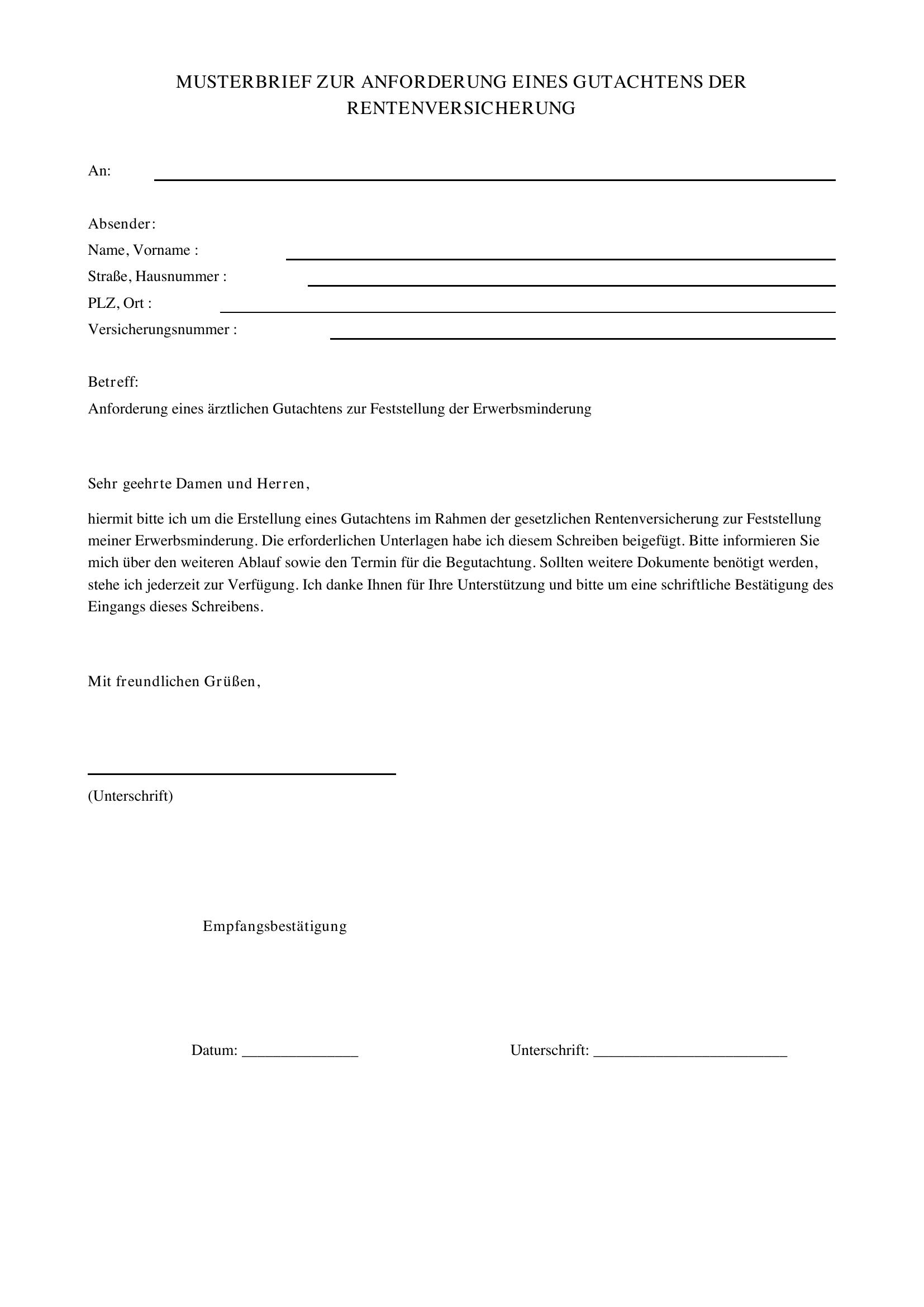 Gutachten Rentenversicherung Anfordern Musterschreiben