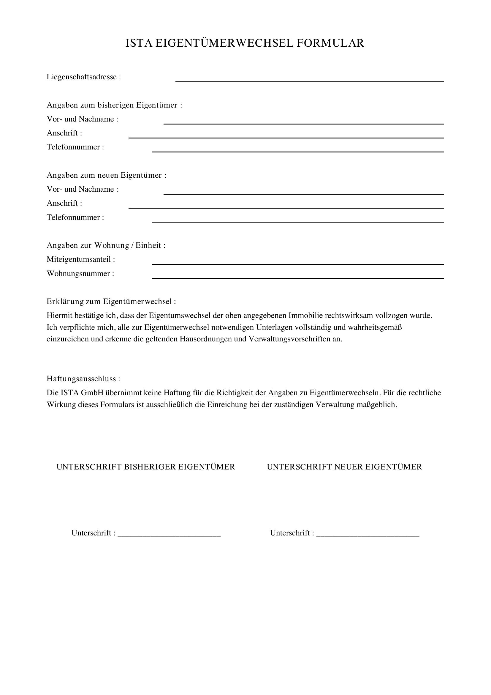 Ista Eigentümerwechsel Formular