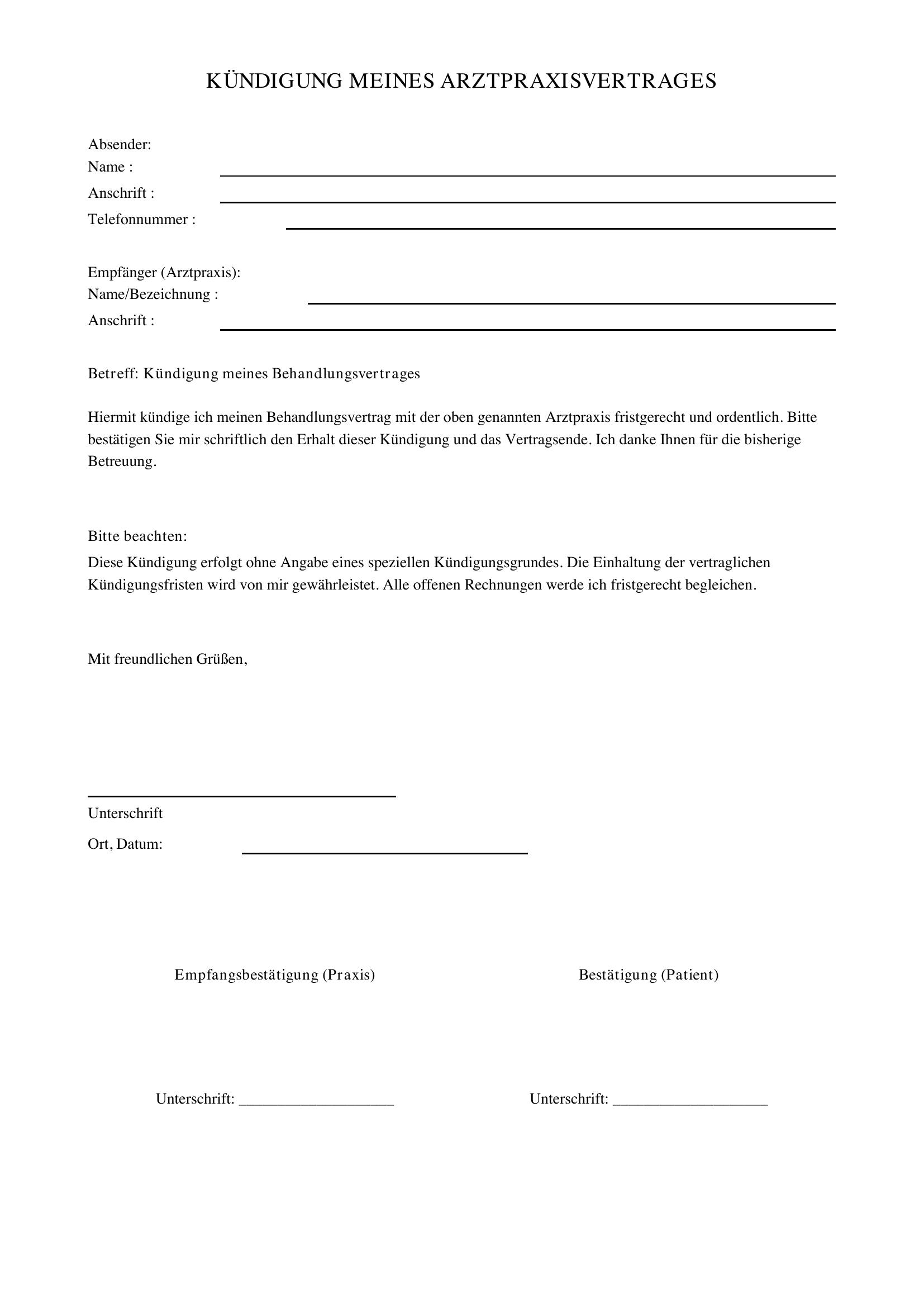 Kündigung Arzt Vorlage
