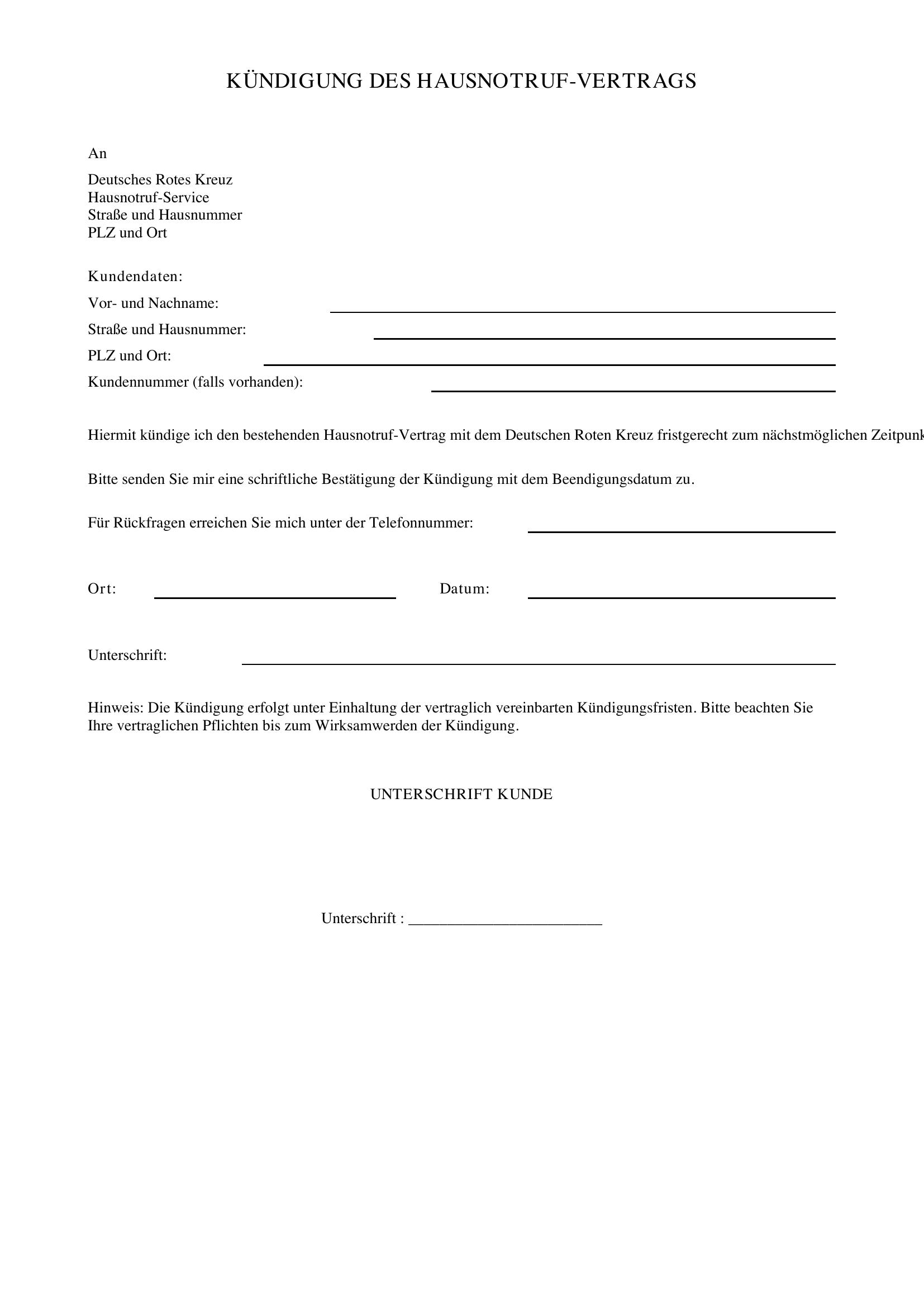 Kündigung Hausnotruf Drk Vorlage