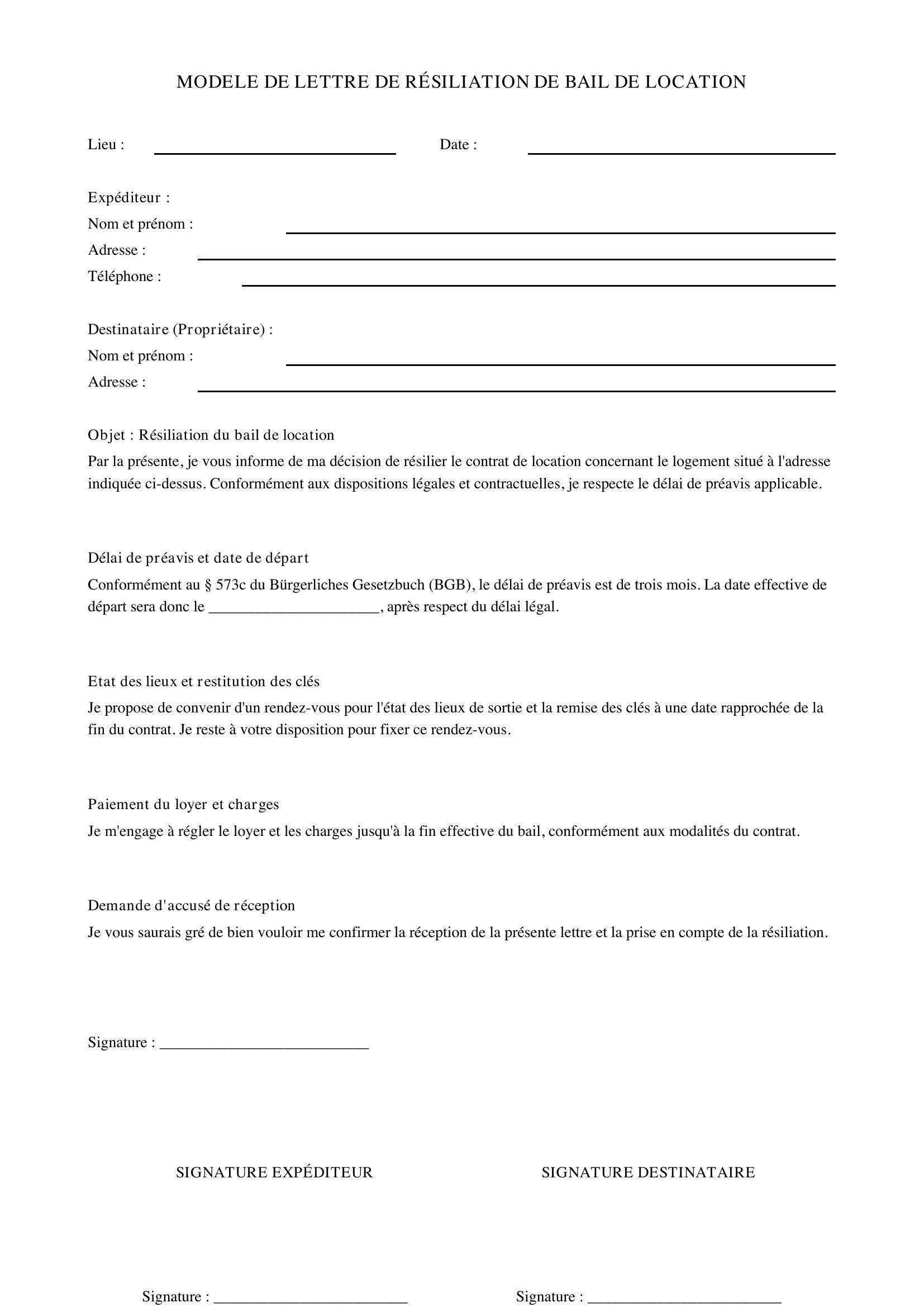 Kündigung Mietvertrag Französisch Muster