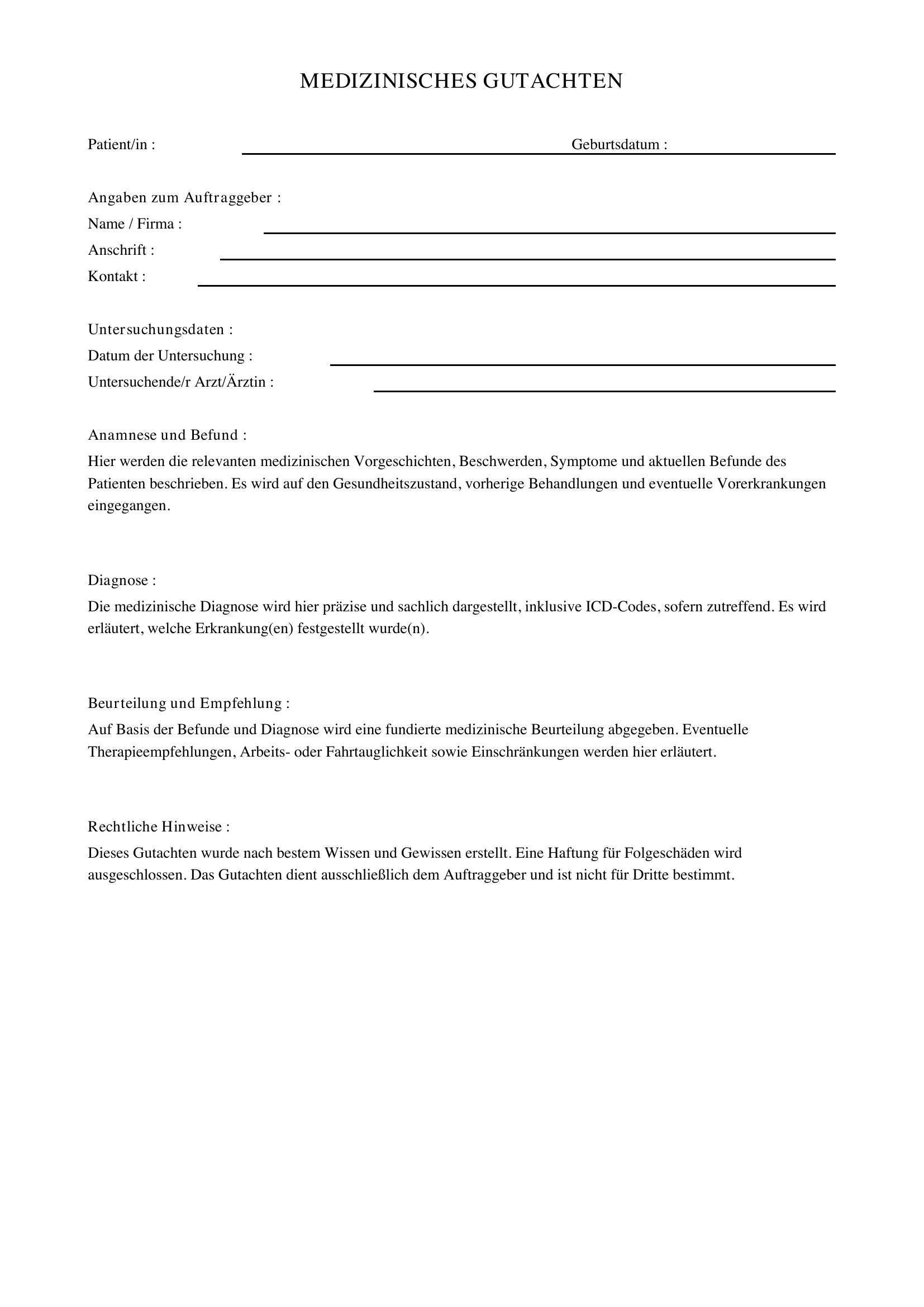 Medizinische Gutachten Schreiben Muster