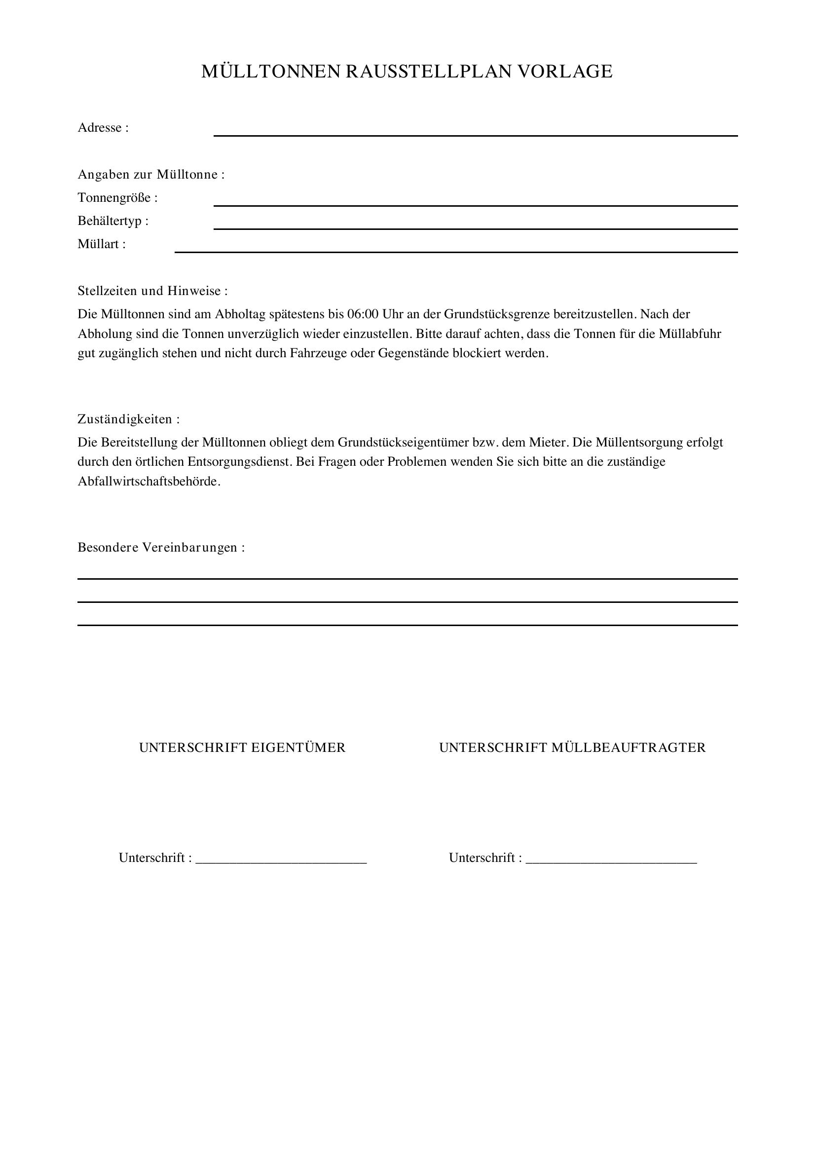 Mülltonnen Rausstellen Plan Vorlage