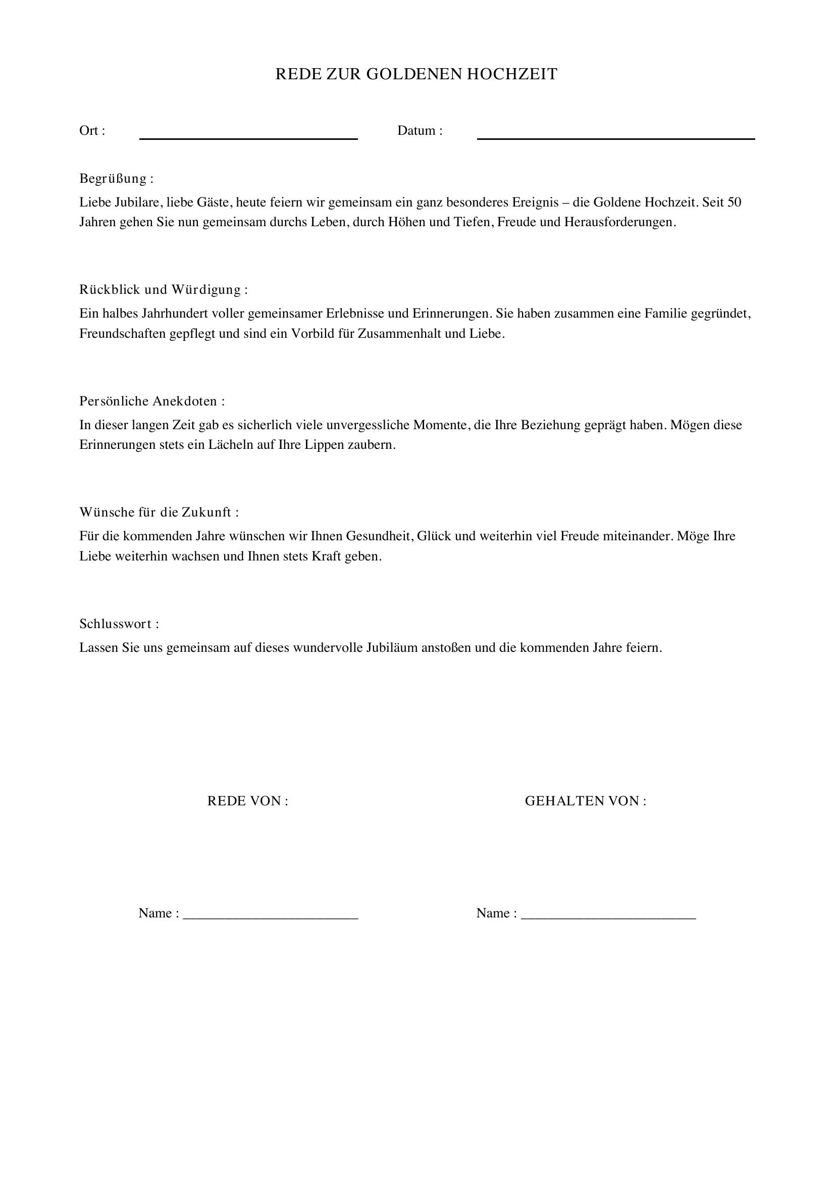 Rede Goldene Hochzeit Vorlage Muster