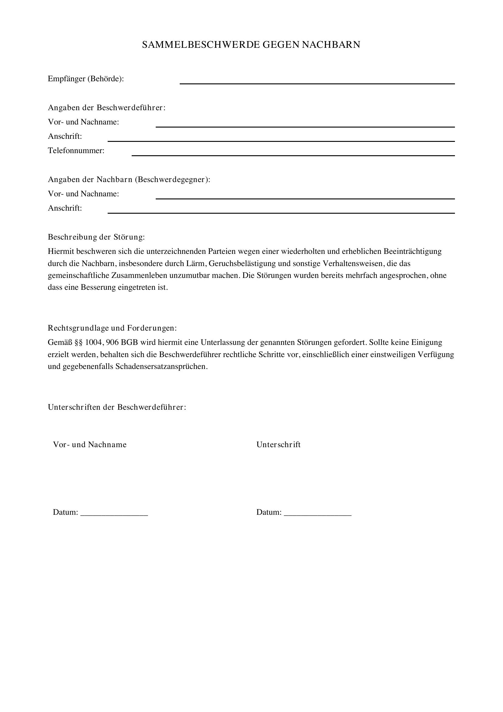 Sammelbeschwerde Gegen Nachbarn
