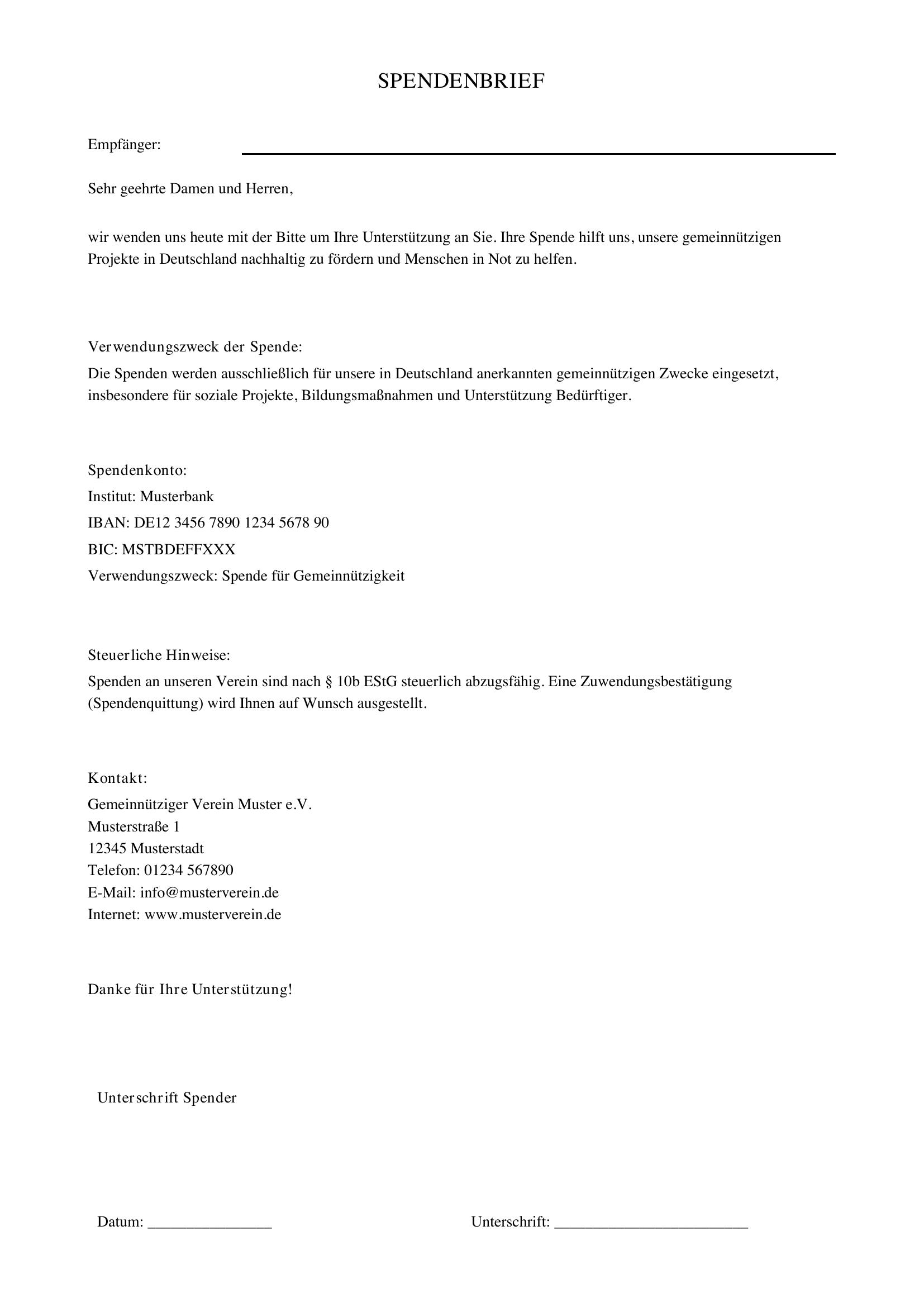 Spendenbrief Vorlage