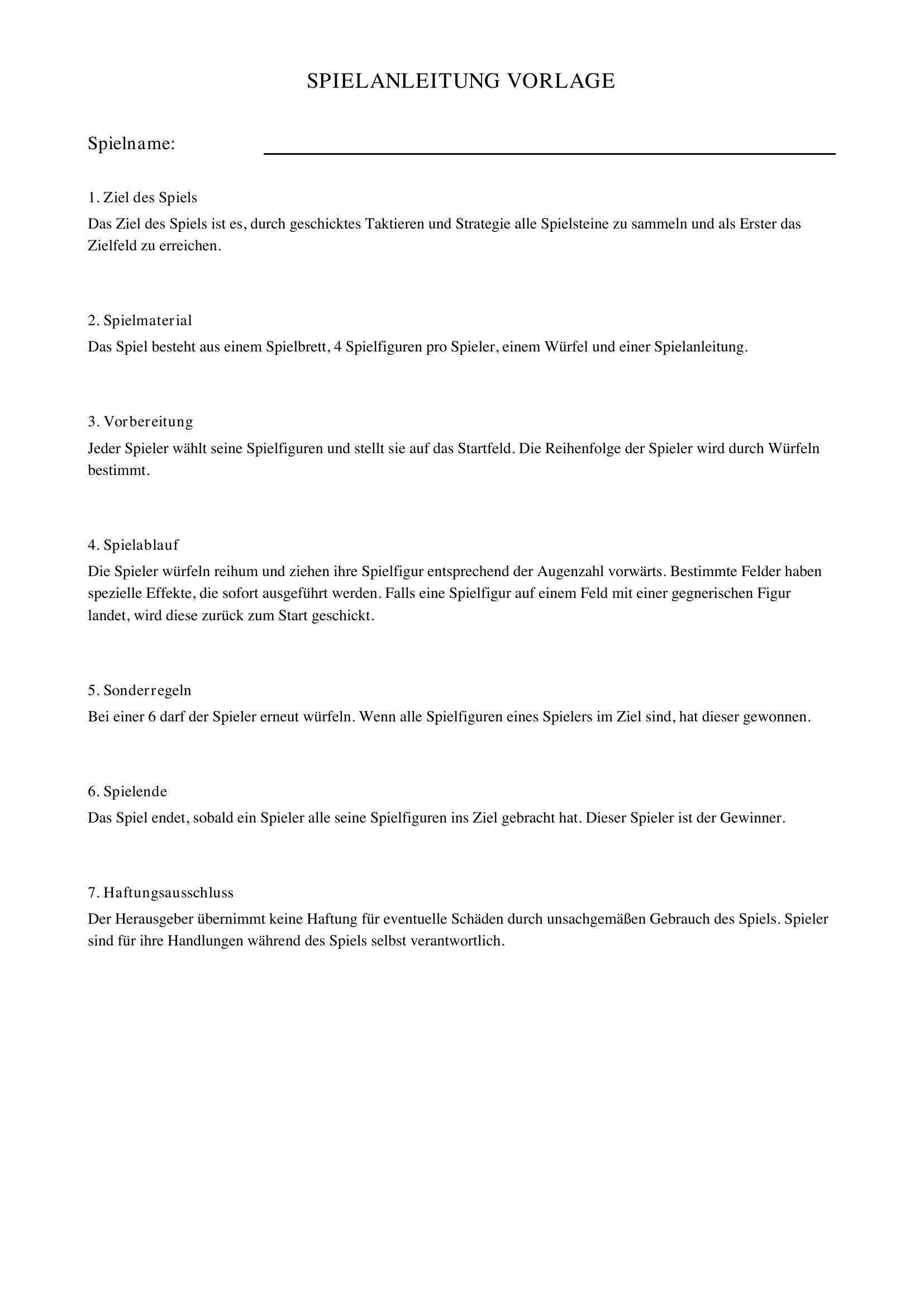 Spielanleitung Vorlage