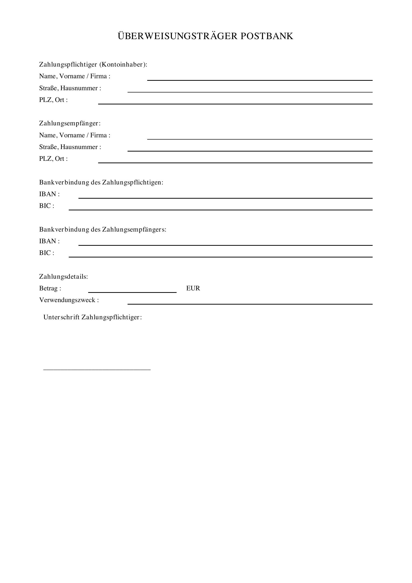Überweisungsträger Postbank