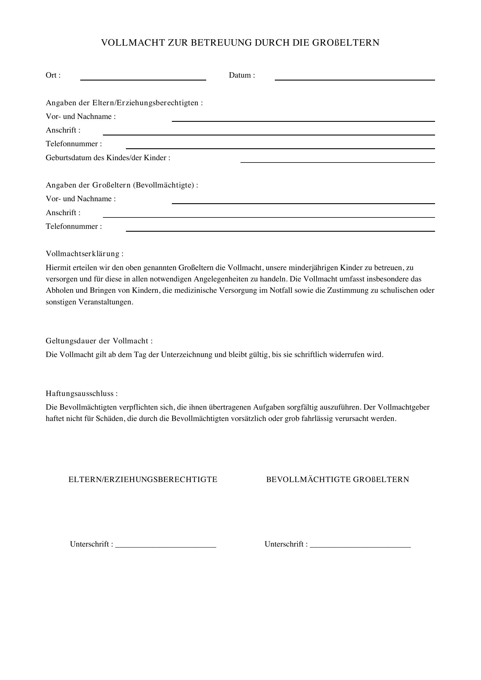 Vollmacht Großeltern Betreuung