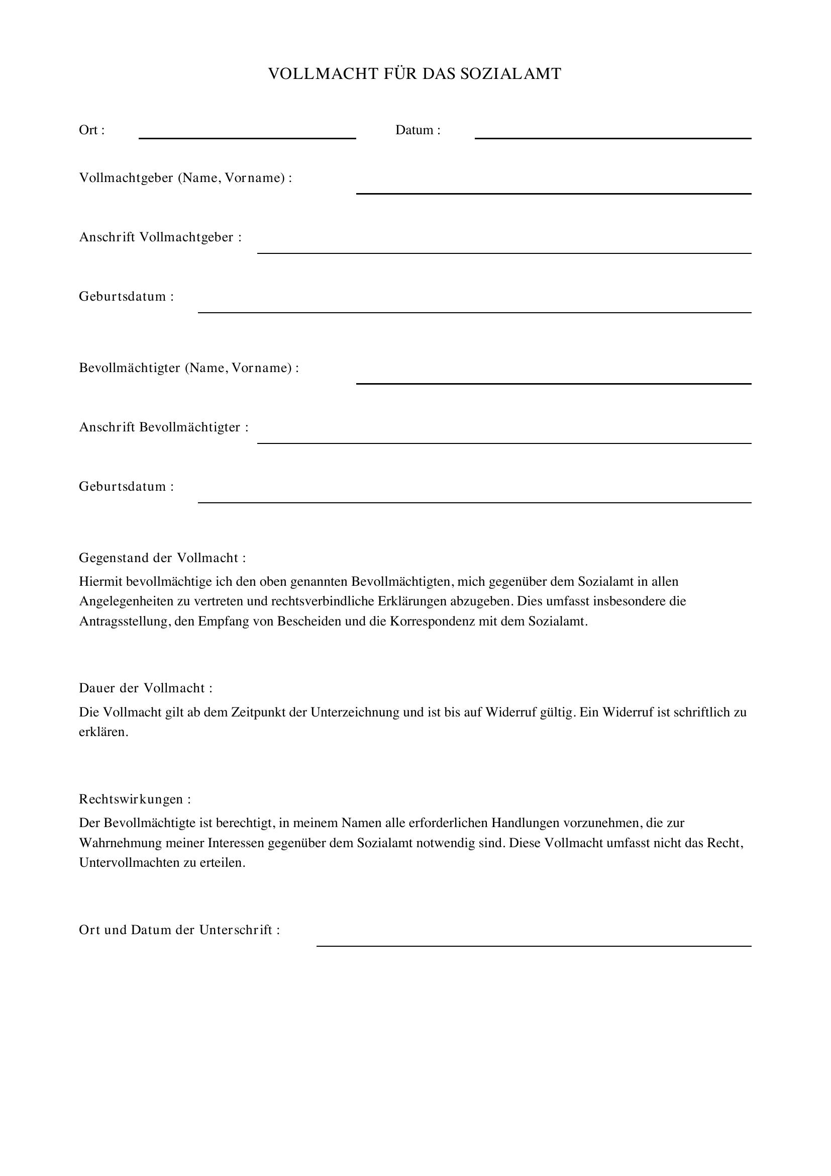 Vollmacht Sozialamt