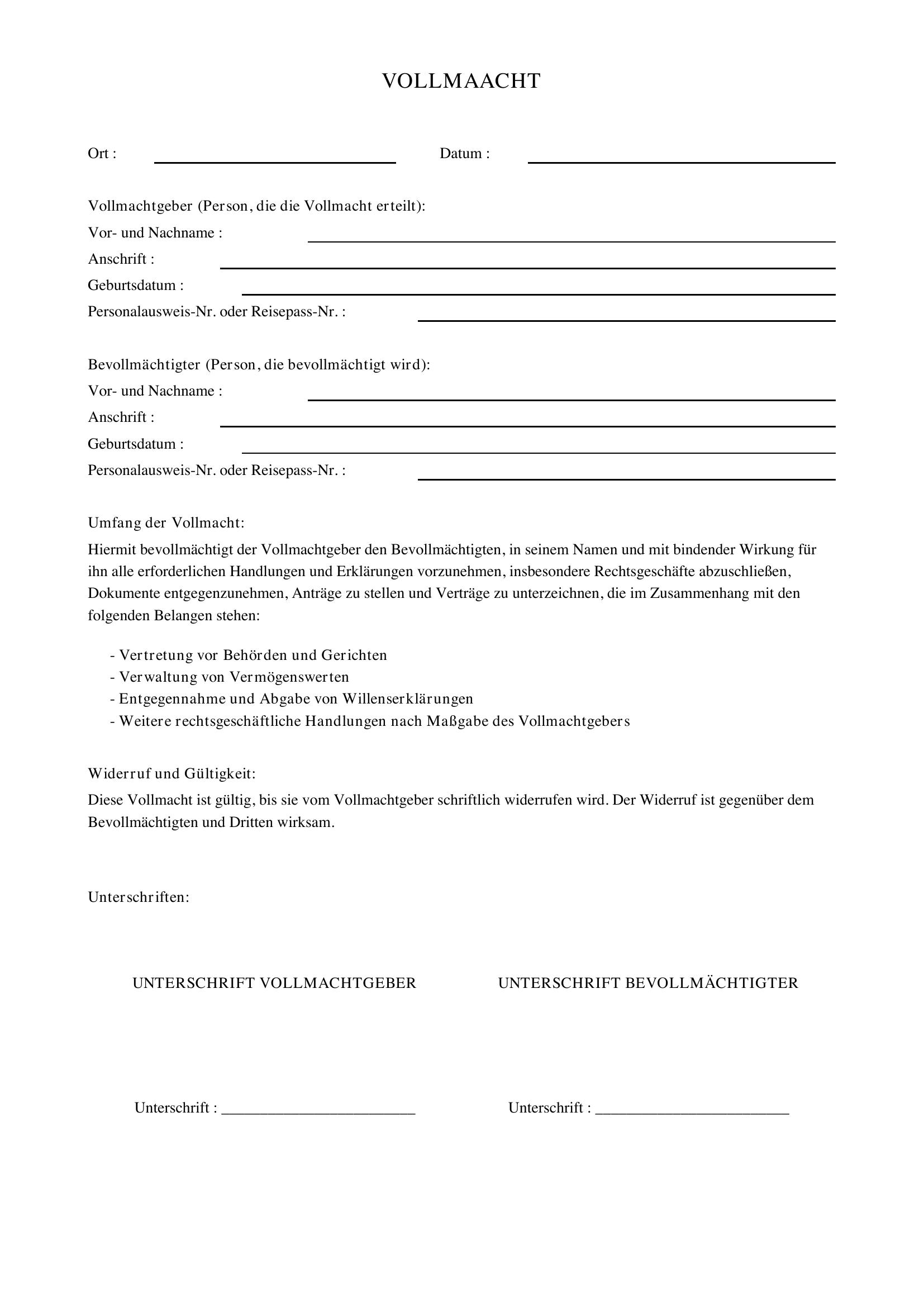 Vollmacht (Spanisch Vorlage)
